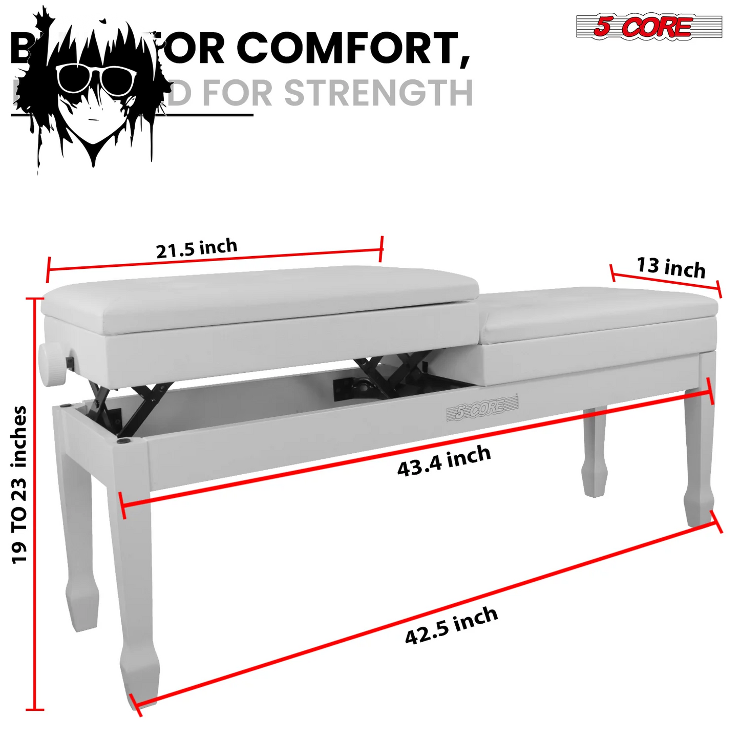 5CORE Duet Piano Bench W Storage for Two Wooden Adjustable Keyboard Stool - Adults & Kids