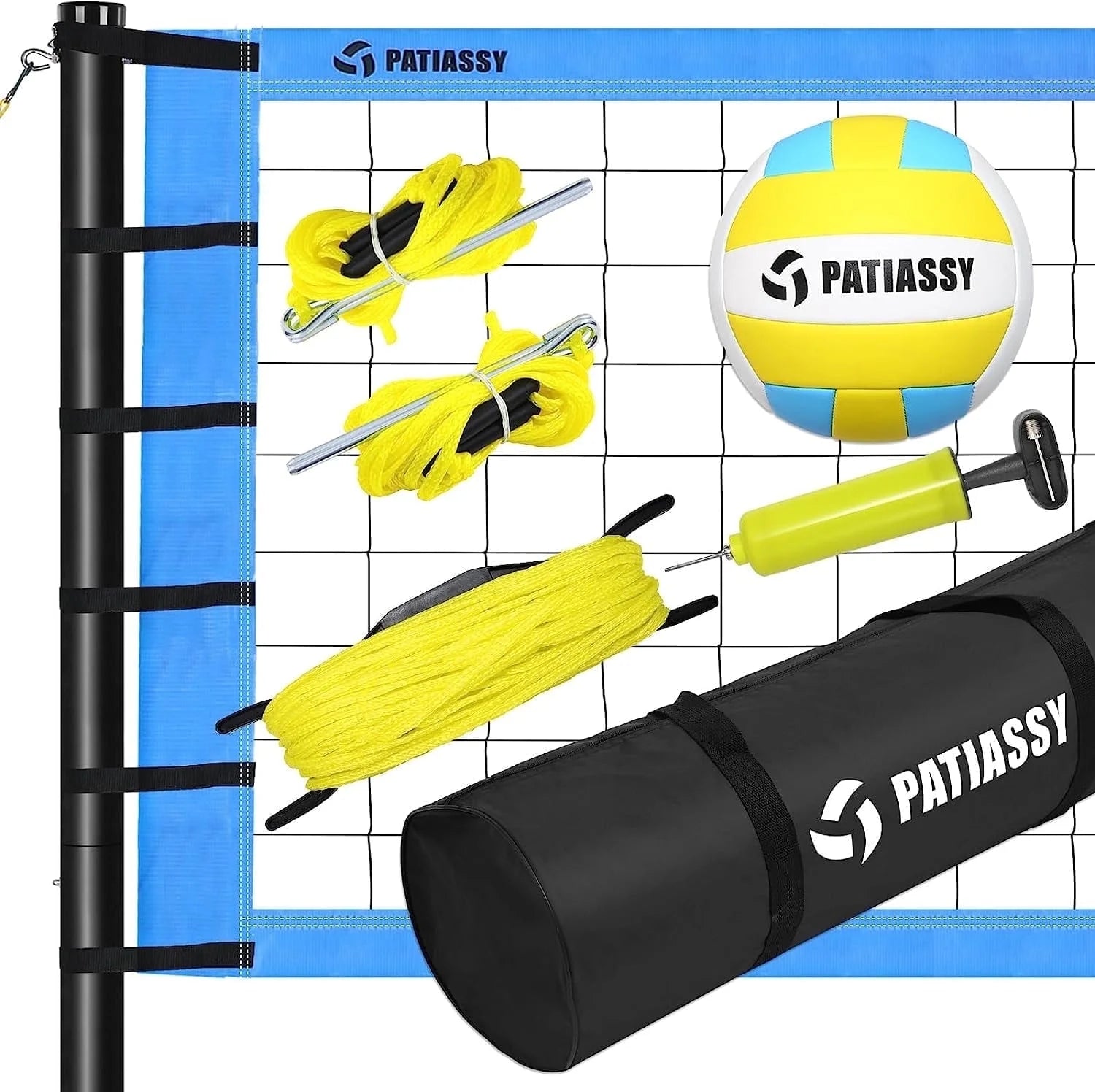 32FT Outdoor Portable Volleyball Net Set System for Backyard - Quick & Easy Setup Adjustable Height Steel Poles, PU Volleyball, Pump and Carrying Bag