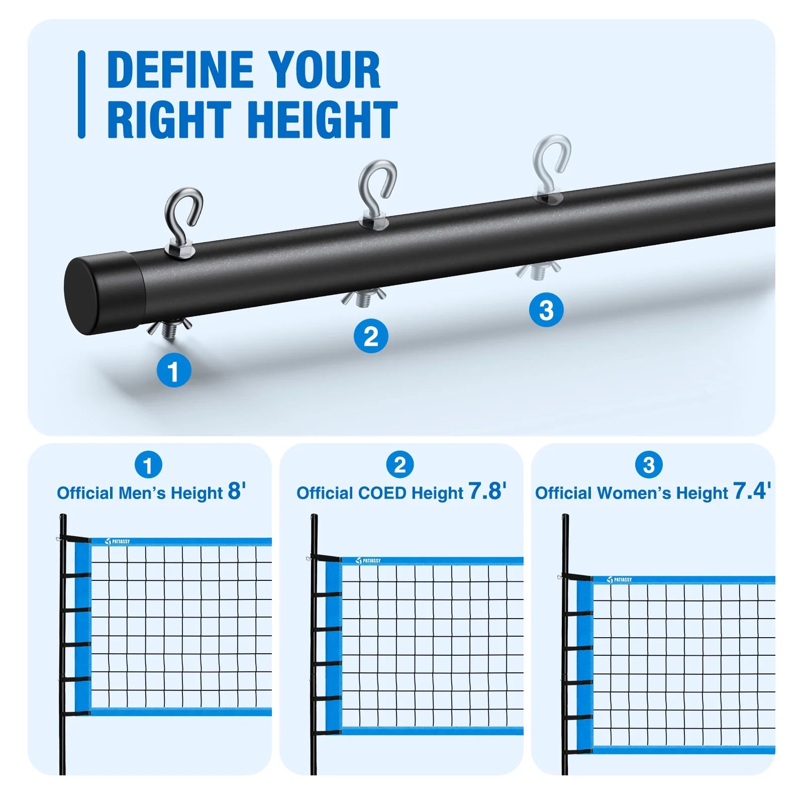 32FT Outdoor Portable Volleyball Net Set System for Backyard - Quick & Easy Setup Adjustable Height Steel Poles, PU Volleyball, Pump and Carrying Bag