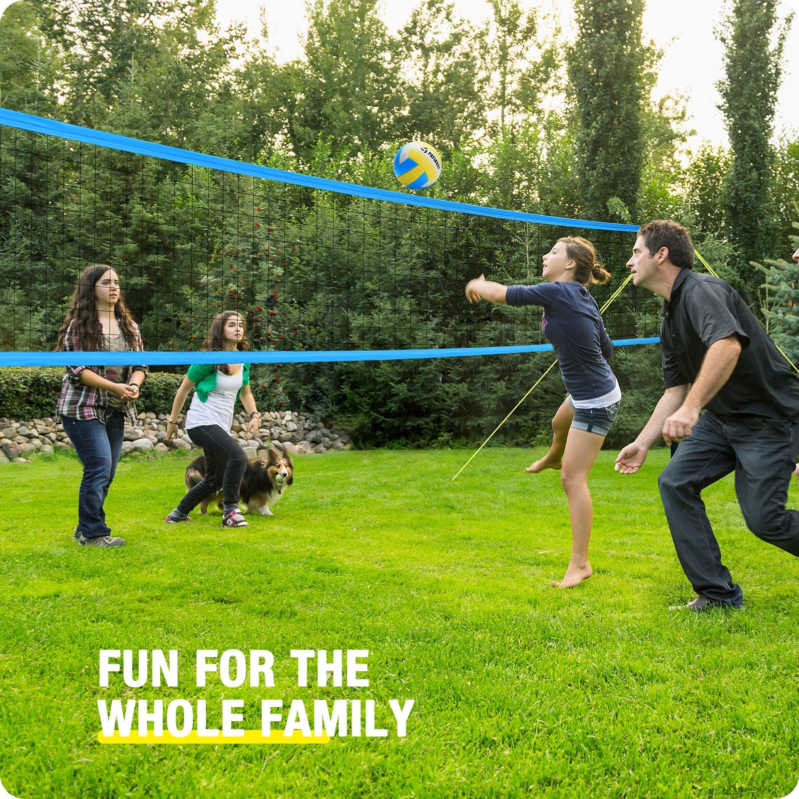 32FT Outdoor Portable Volleyball Net Set System for Backyard - Quick & Easy Setup Adjustable Height Steel Poles, PU Volleyball, Pump and Carrying Bag