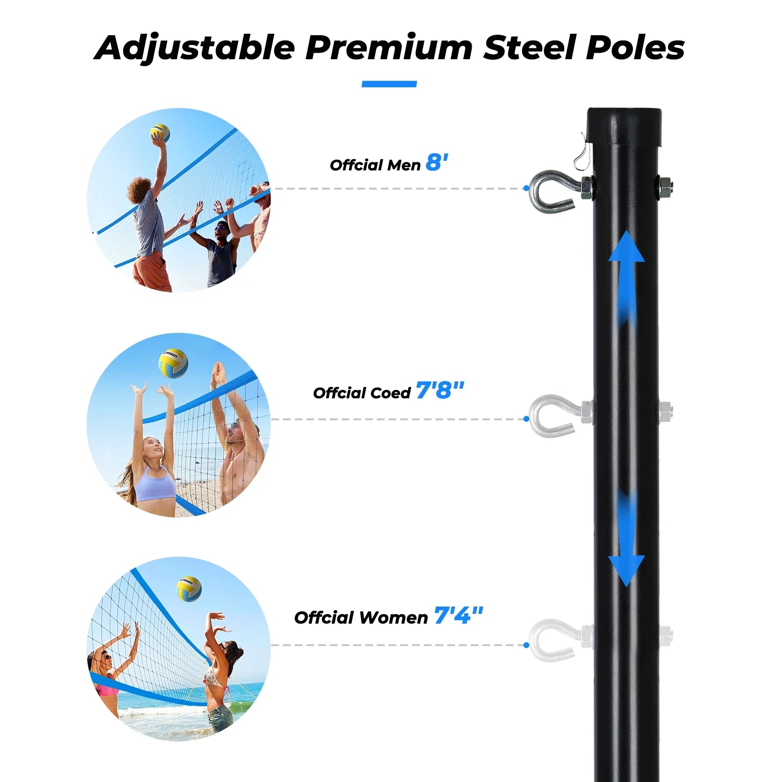 32FT Outdoor Portable Volleyball Net Set System for Backyard - Quick & Easy Setup Adjustable Height Steel Poles, PU Volleyball, Pump and Carrying Bag