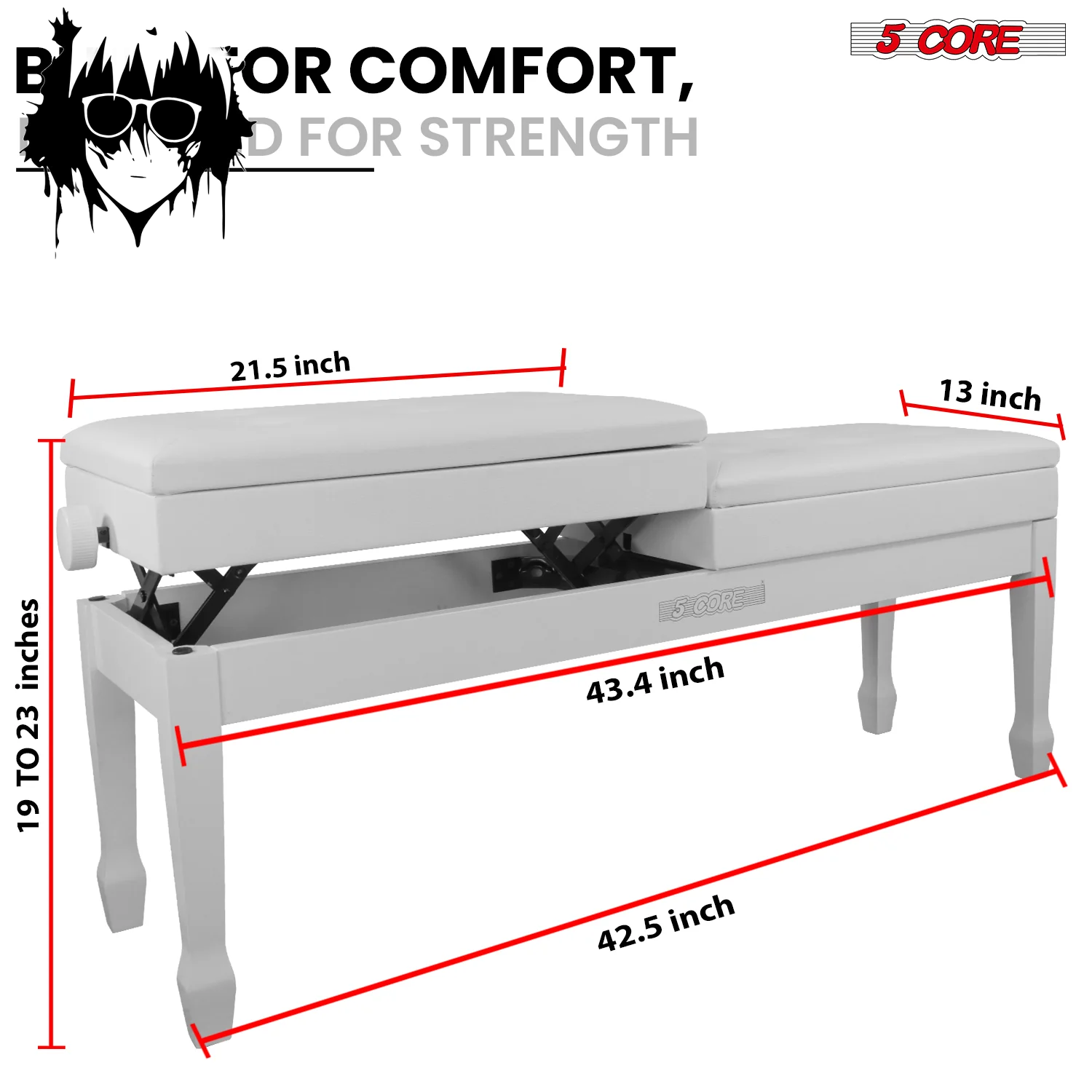 5CORE Duet Piano Bench W Storage for Two Wooden Adjustable Keyboard Stool - Adults & Kids