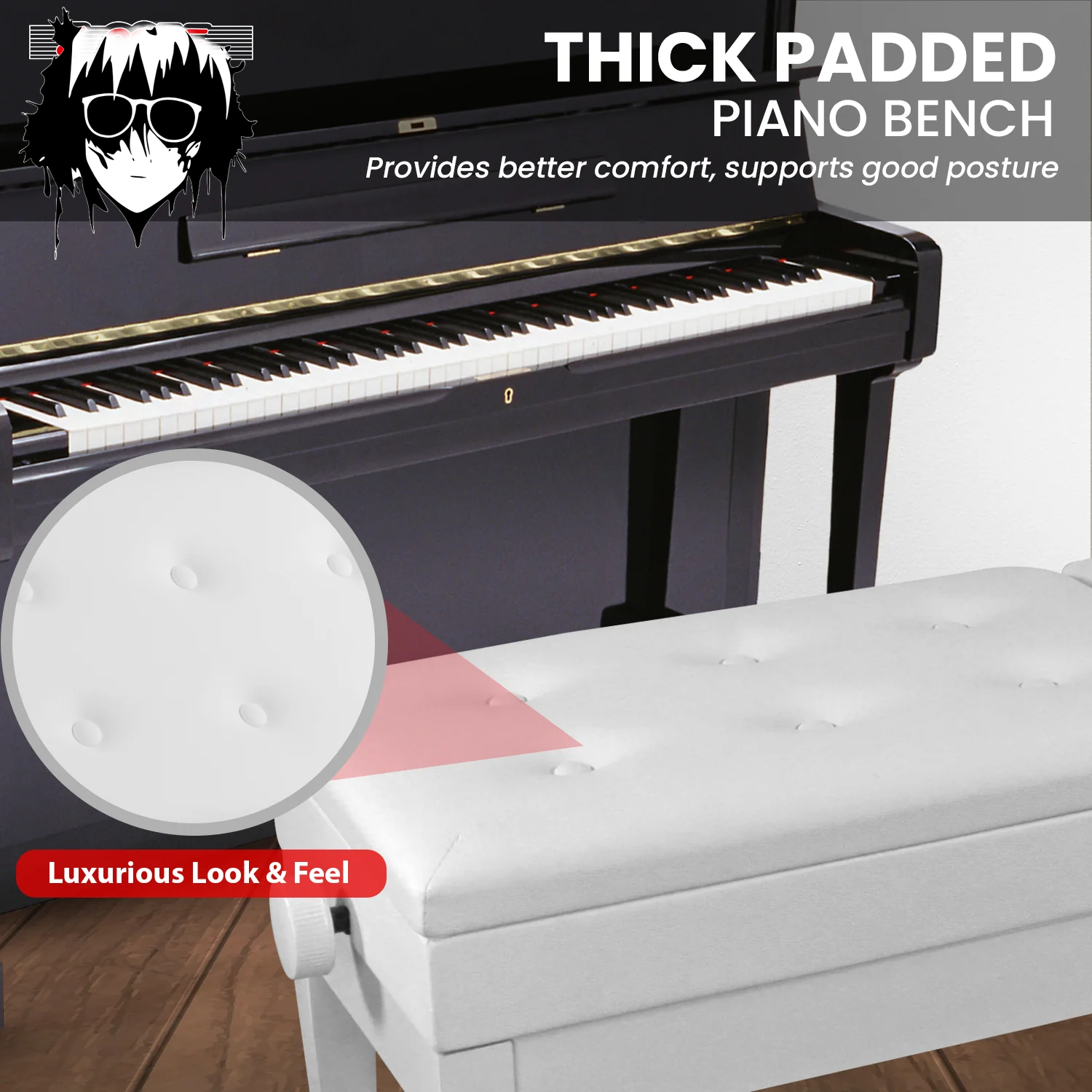 5CORE Duet Piano Bench W Storage for Two Wooden Adjustable Keyboard Stool - Adults & Kids