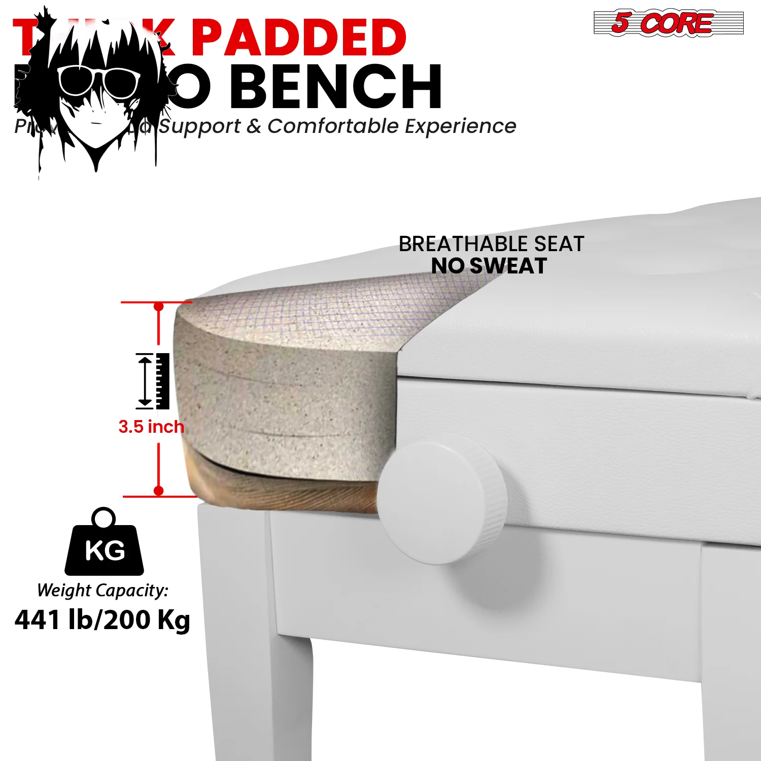5CORE Duet Piano Bench W Storage for Two Wooden Adjustable Keyboard Stool - Adults & Kids