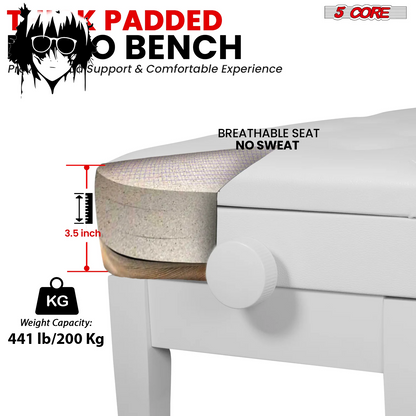 5CORE Duet Piano Bench W Storage for Two Wooden Adjustable Keyboard Stool - Adults & Kids