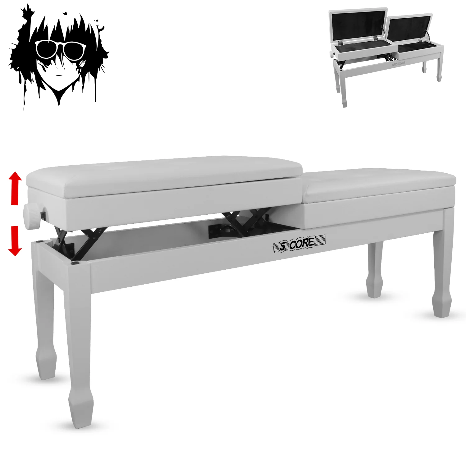 5CORE Duet Piano Bench W Storage for Two Wooden Adjustable Keyboard Stool - Adults & Kids